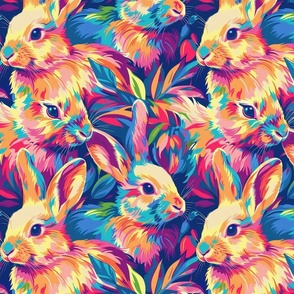 rainbow watercolor neon bunny rabbits