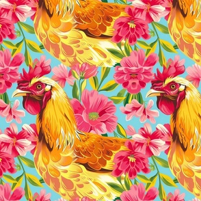 pink floral with gold chicken flock