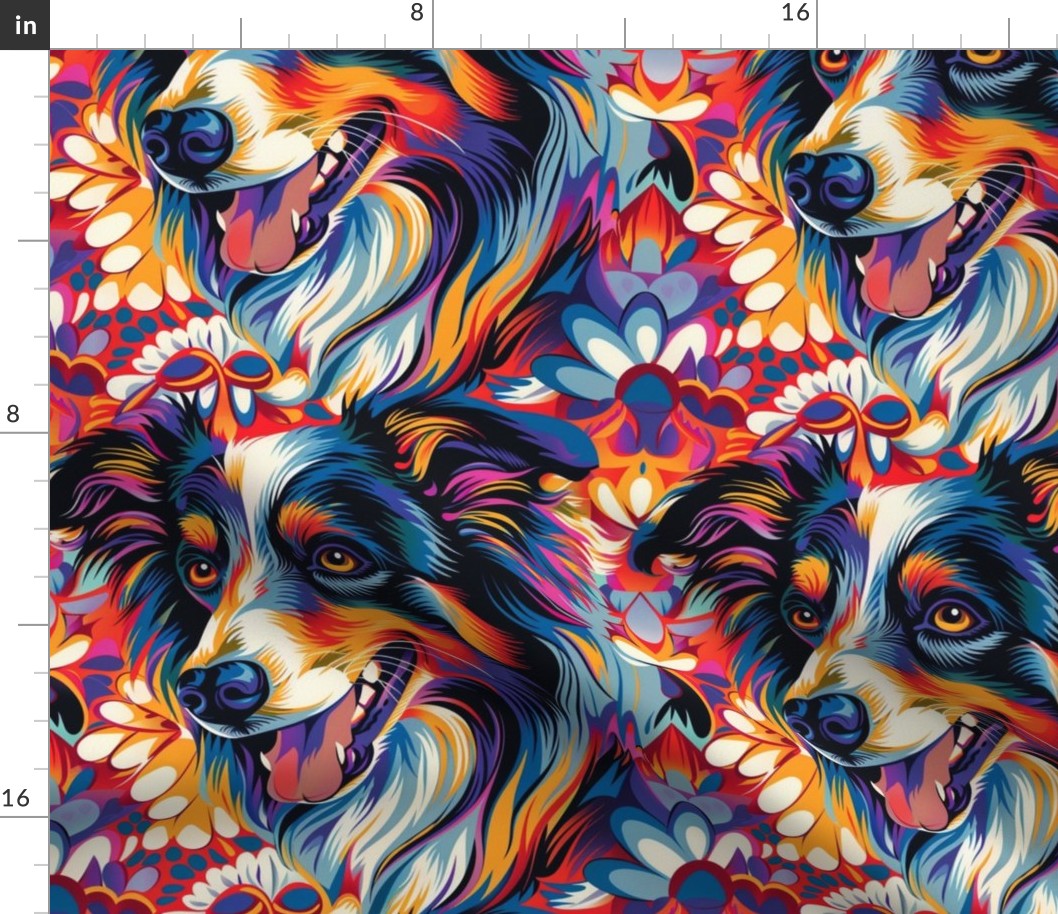 groovy neon collie portrait with floral