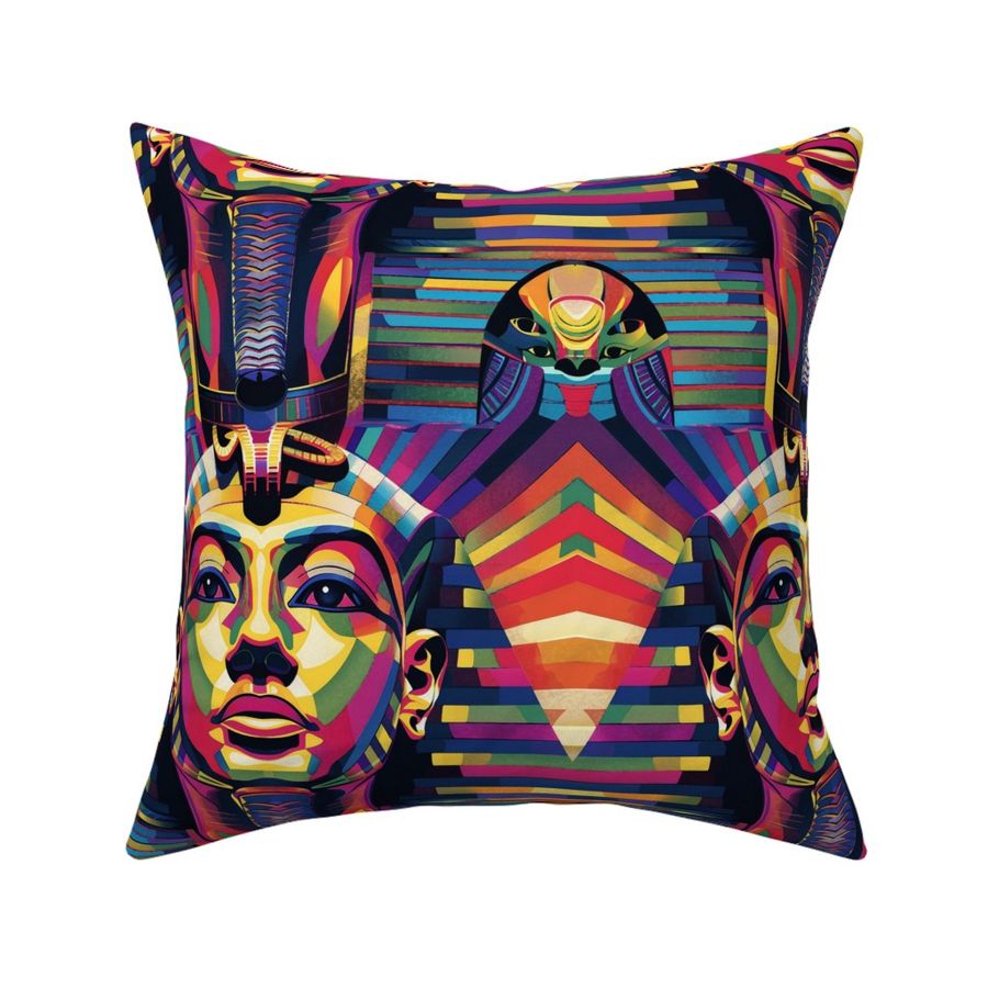 ancient egyptian neon rainbow pharaoh Fabric | Spoonflower