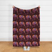 neon elephant botanical in groovy orange purple and pink