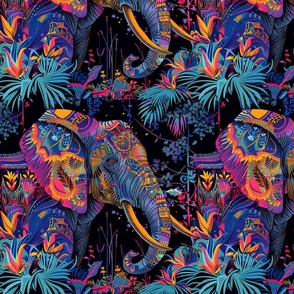 neon elephant in the groovy psychedelic jungle
