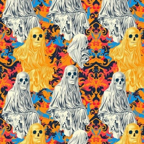 gothic ghost grim reaper in orange gold and blue black