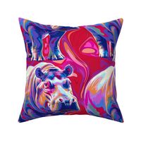 neon purple pink hippo in groovy red 