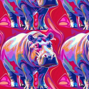 neon purple pink hippo in groovy red 