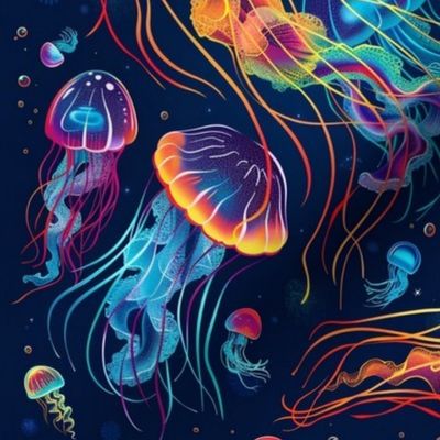 psychedelic groovy neon jellyfish under the sea
