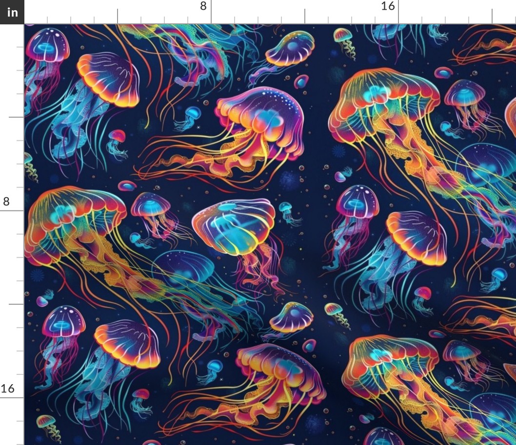psychedelic groovy neon jellyfish under the sea