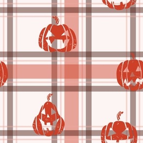 Big Laughing jack'o'lanterns - cream and pumpkin plaid