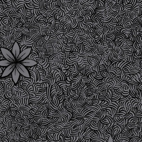 Minimilist Flowers on Curvy Hatched background _ Subtle Dark_Black and White Collection