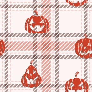 Big Laughing jack'o'lanterns - cream and pumpkin plaid