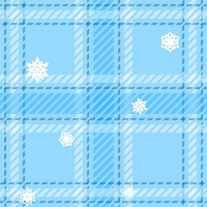 Bright snow - broken line light blue plaid with small snowflakes