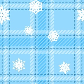 Bright snow - broken line bright blue plaid with big snowflakes