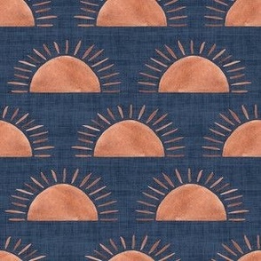 Celestial Boho Suns - Small -  Denim Blue and Terracotta Linen Texture