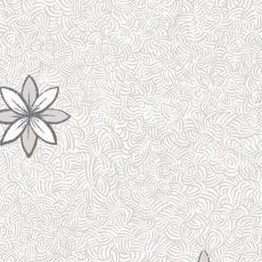 Minimilist Flowers on Curvy Hatched background _ Subtle Light_Black and White Collection