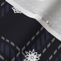 dark snow - navy broken line plaid with small snowflakes