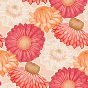Straw flower in Peach Plethora palette/large scale