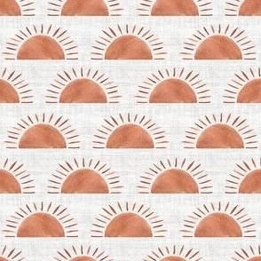 Celestial Boho Suns - Ditsy -  Cream Grey Linen Background Terracotta Orange