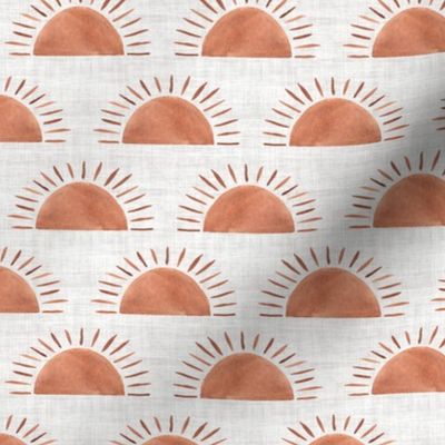 Celestial Boho Suns - Small -  Cream Grey Linen Background Terracotta Orange