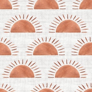 Celestial Boho Suns - Medium -  Cream Grey Linen Background Terracotta Orange