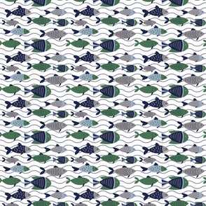 Blue Green Fish in Waves