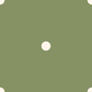 Extra Large_1.2" White Polka Dots on Medium Olive Green Background