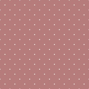 Extra Small_0.1" White Polka Dots on Medium Dusty Pink Background