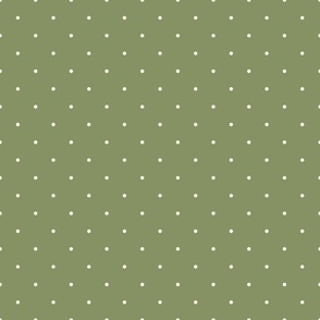 Extra Small_0.1" White Polka Dots on Medium Olive Green Background