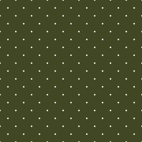 Extra Small_0.1" White Polka Dots on Dark Olive Green Background