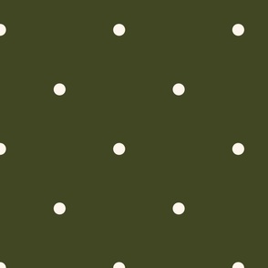 Medium_0.4" White Polka Dots on Dark Olive Green Background