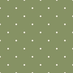 Small_0.2" White Polka Dots on Medium Olive Green Background