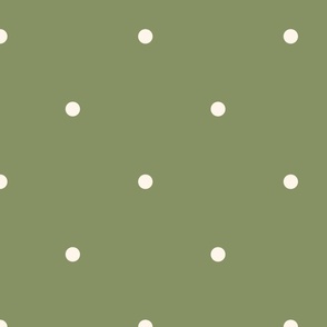 Medium_0.4" White Polka Dots on Medium Olive Green Background
