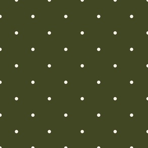 Small_0.2" White Polka Dots on Dark Olive Green Background