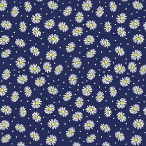 Daisy Dots Uplifting Summer Days in White Daises over Navy