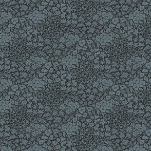 Slate Blue on Black // Cheerful Millefleur // Small Scale