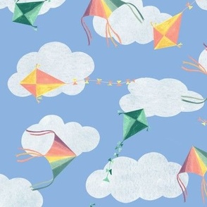 Kites in the cloudy blue sky nursery pattern