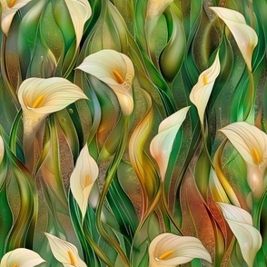 Lush Glimmering Springtime Calla Lilies / Fabric / Wallpaper / Home Decor / Upholstery / Clothing