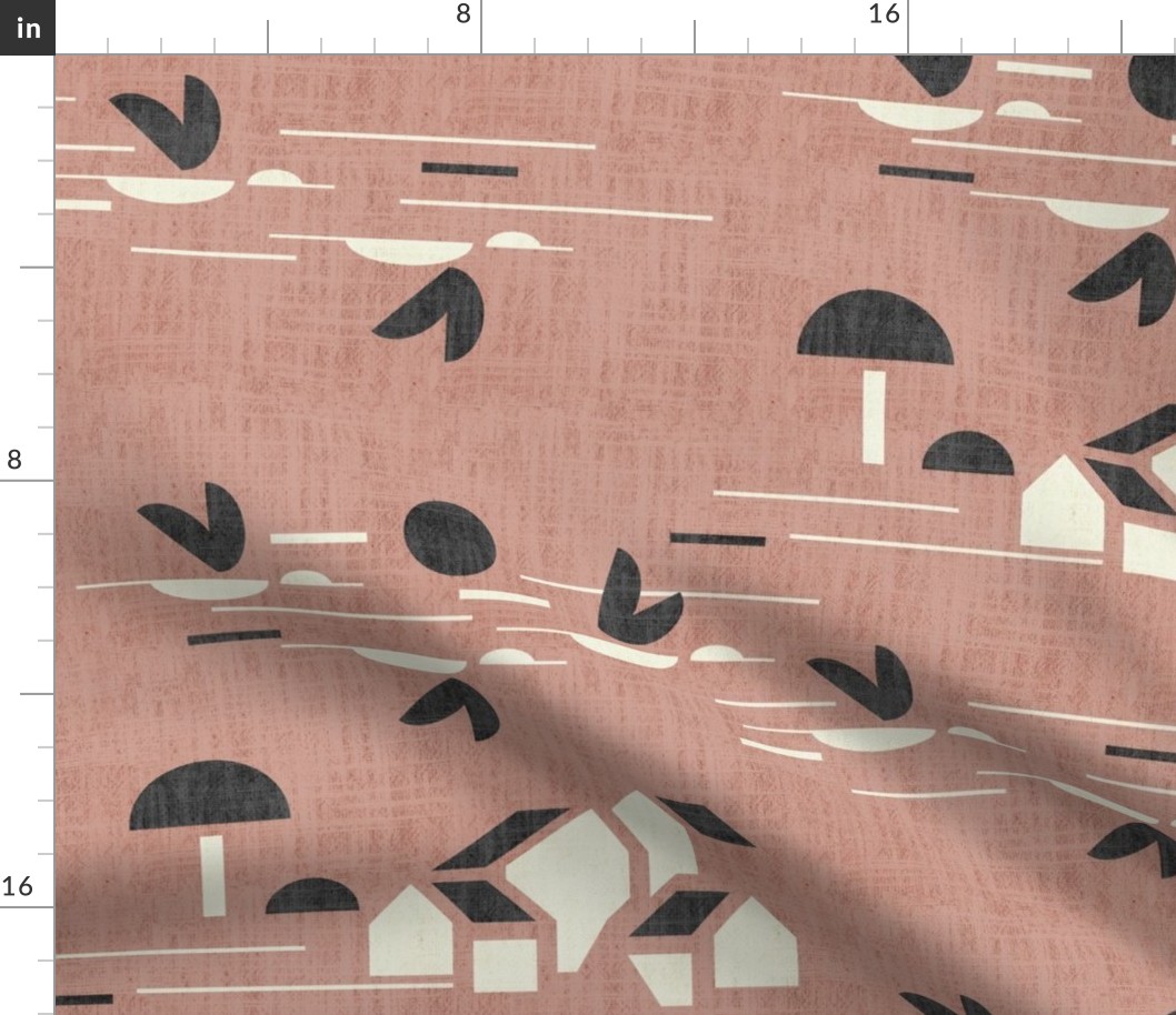 Bauhaus Landscape- Minimalist Abstract Geometric- Warm Neutrals- Pink Clay Ivory Black- Regular Scale