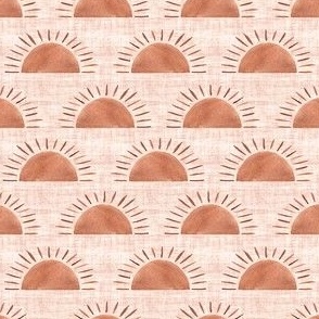 Celestial Boho Suns - Ditsy -  Burnt Orange Linen Background Terracotta Orange