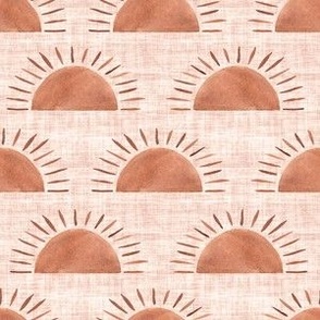 Celestial Boho Suns - Small -  Burnt Orange Linen Background Terracotta Orange