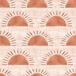 Celestial Boho Suns - Medium -  Burnt Orange Linen Background Terracotta Orange