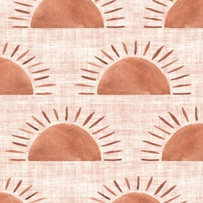 Celestial Boho Suns - Large -  Burnt Orange Linen Background Terracotta Orange