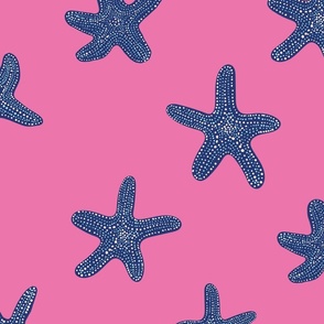 Starfish - Under the Sea - Organic Texture - Sea Creature - Boho Ocean - Bright Pink x Blue