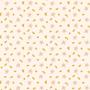 Scattered flowerlets –  brown,  pastel peach and cream          // Small scale