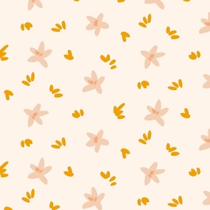 Scattered flowerlets –  brown,  pastel peach and cream          // Big scale