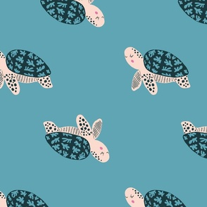 Sea Turtles  - Turtle Friends - Turtle Family - Sea Creatures - Joyful Animals - Under the Sea - Sea Green