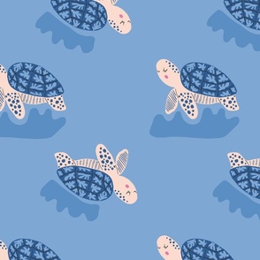 Sea Turtles  - Turtle Friends - Turtle Family - Sea Creatures - Joyful Animals - Under the Sea - Ocean Blue