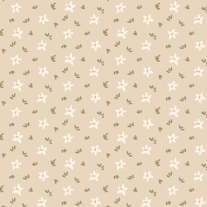 Scattered flowerlets –  off white , olive green and beige          // Small scale