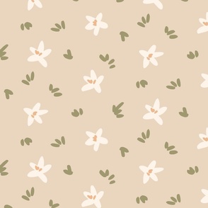 Scattered flowerlets –  off white , olive green and beige          // Big scale