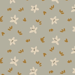 Scattered flowerlets –  cream , brown and grey          // Big scale