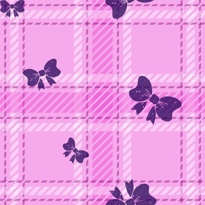 bright pink broken line plaid with purple bows